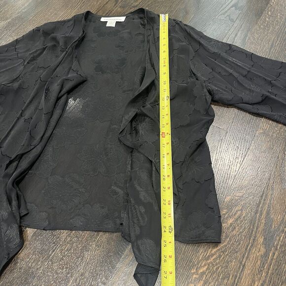 Caroline Rose Cardigan Women’s Large Sheer Black Floral Silk Open Swing Blouse - Picture 6 of 7